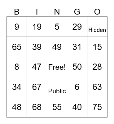 Number Bingo Card
