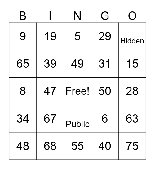 Number Bingo Card