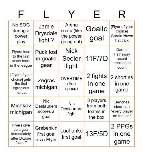 FLYERS BINGO Card