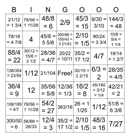 FRACTION DIVISION (AND MULTIPLICATION) Bingo Card