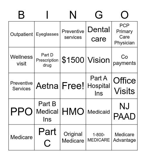 Medicare Bingo Card