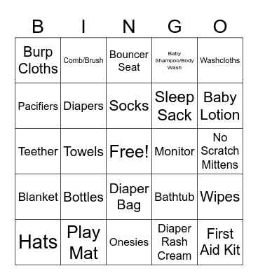Baby Shower Bingo Card