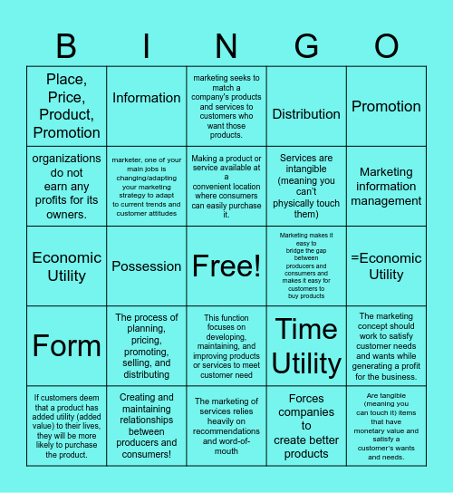 SUNY Marketing Bingo Card