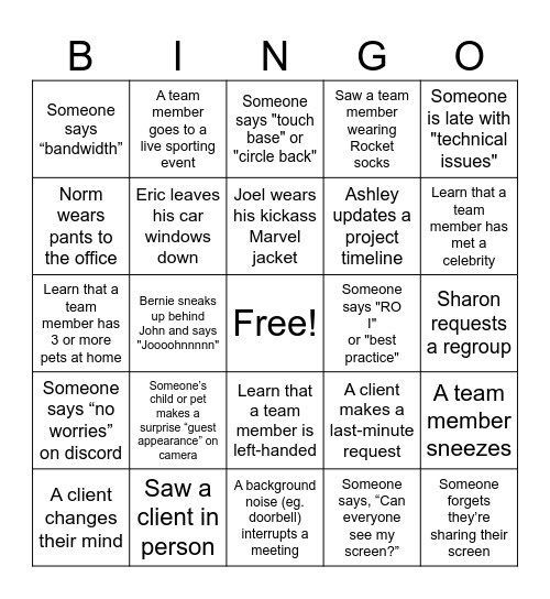 Rocket Bingo Card