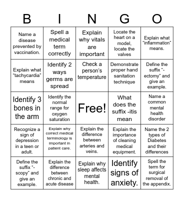 Gallatin College Allied Health Bingo Card