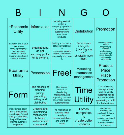 SUNY Marketing Bingo Card
