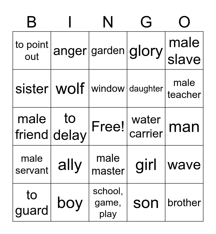 Chapter 7 Vocabulary and Review Bingo Card