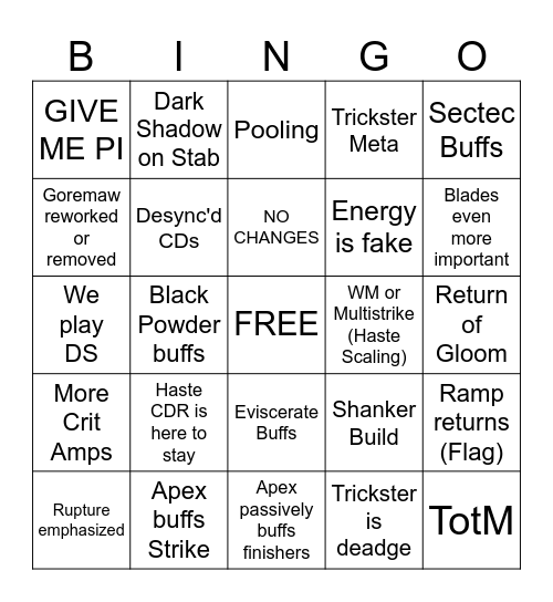 SUB ROGUE MIDNIGHT Bingo Card