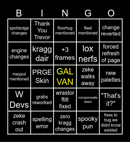 Galvan Patch Bingo Card