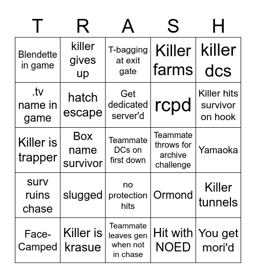 Ultimate DBD Bingo Card