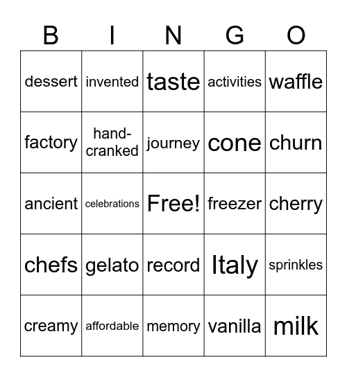 Hooray for Ice Cream Bingo Card