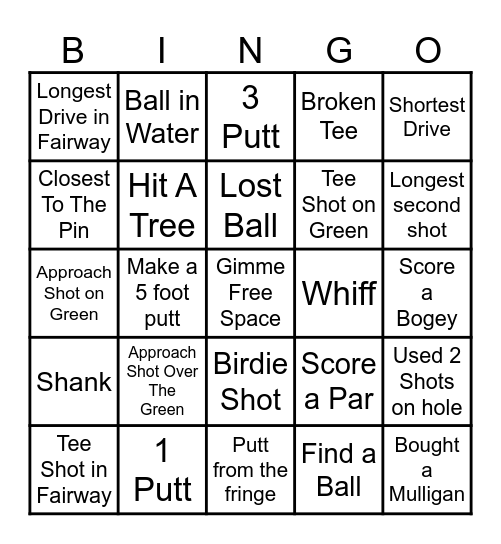 GOLF BINGO Card