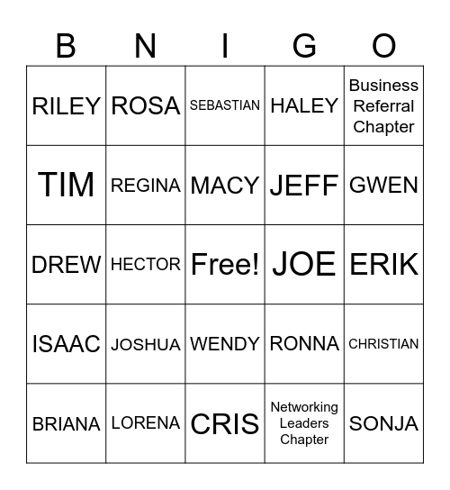 BNI FOOTHILLS CHAPTER Bingo Card