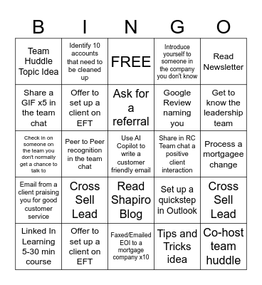 Service Admin Bingo Card
