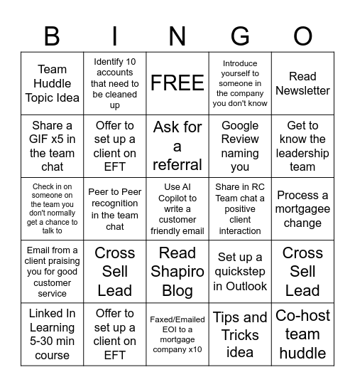 Service Admin Bingo Card
