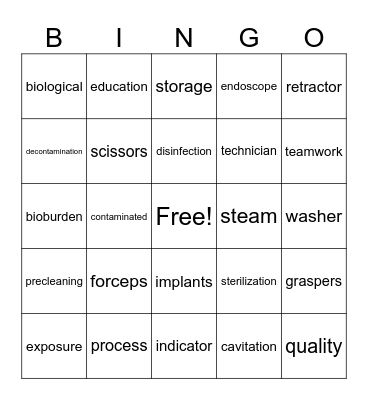 Sterile processing BINGO Card