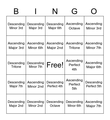 Interval Bingo! Bingo Card