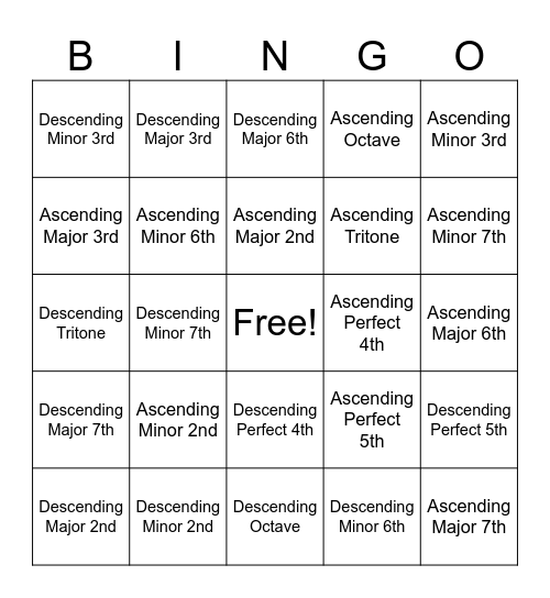 Interval Bingo! Bingo Card