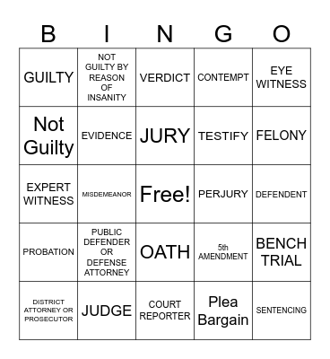 Legal Education Bingo Card