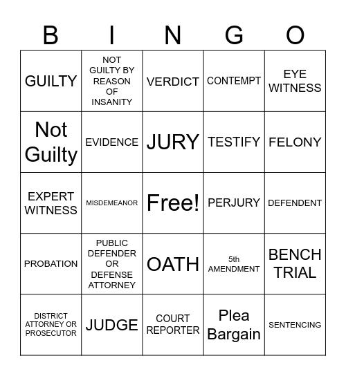 Legal Education Bingo Card