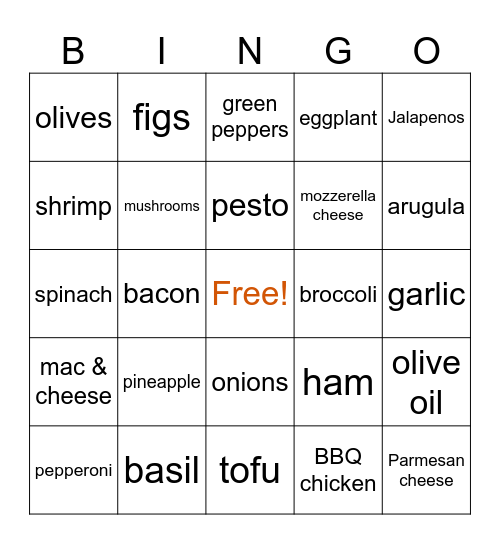 Pizza Topping Bingo Card