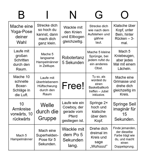 Bewegungs Bingo Card