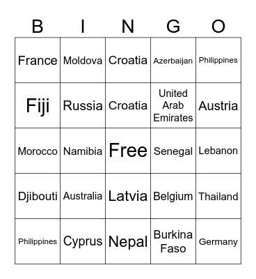 Foreign Service Community Night Bingo Card