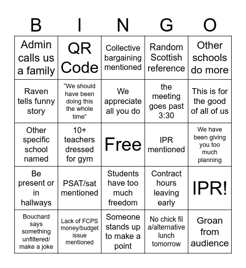 Meeting Bingo Card