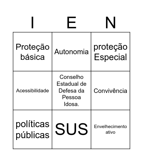 IEN Bingo Card