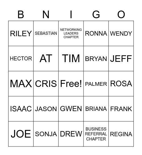 BNI FOOTHILLS CHAPTER Bingo Card