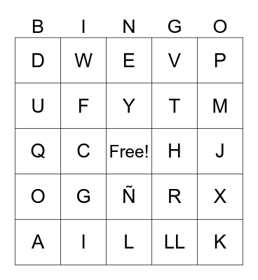 Spanish Bingo Card
