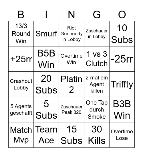 VALORANT Bingo Card