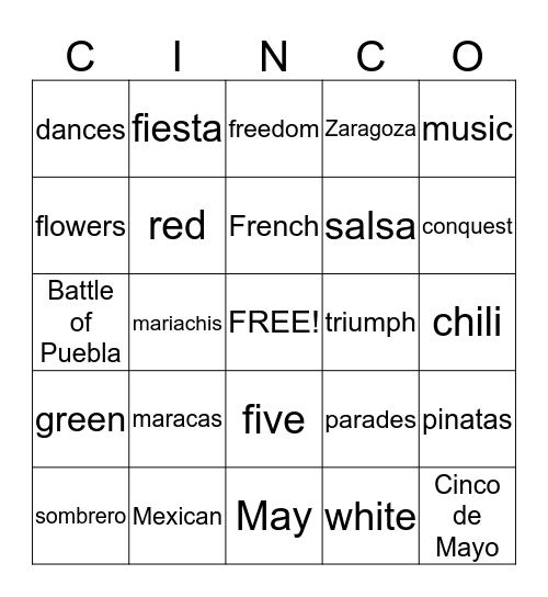 Happy Cinco de Mayo Bingo Card
