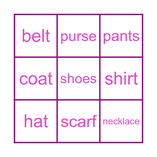 Fashion Bingo Card