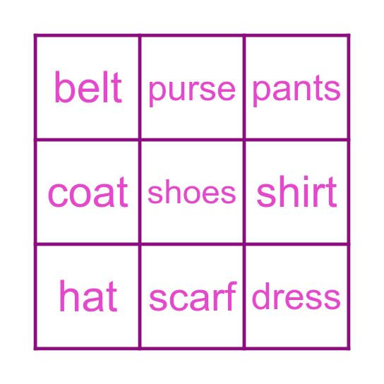 Fashion Bingo Card