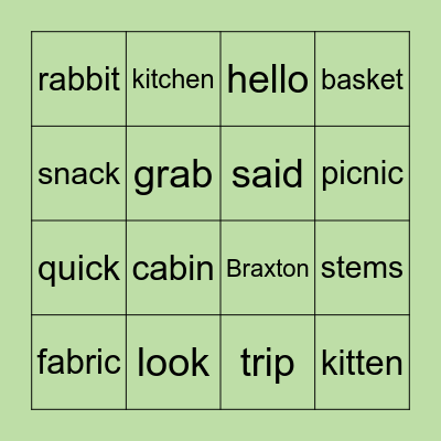 The Cabin Bingo Card
