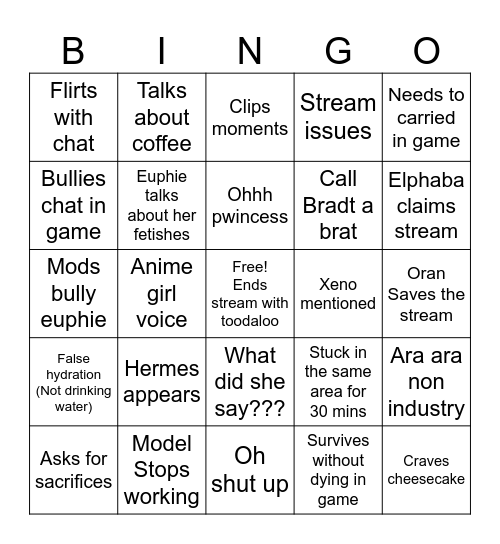Euphie stream Bingo Card