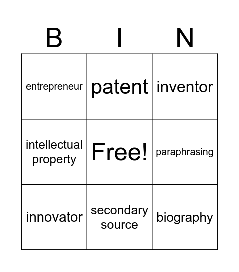 GR4 Inventors Bingo Card
