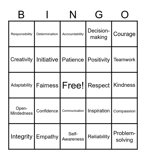 Leadership Bingo Card