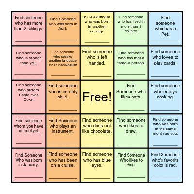 Find Someone Who... Bingo Card