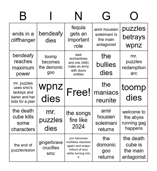 ziggurabmsm212 series 2027 bingo card Bingo Card