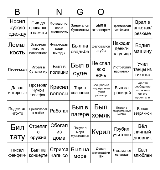 Было/Не было Bingo Card