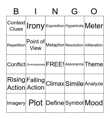 Literary Terms Bingo Card