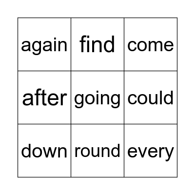 Sight Words 1 Bingo Card