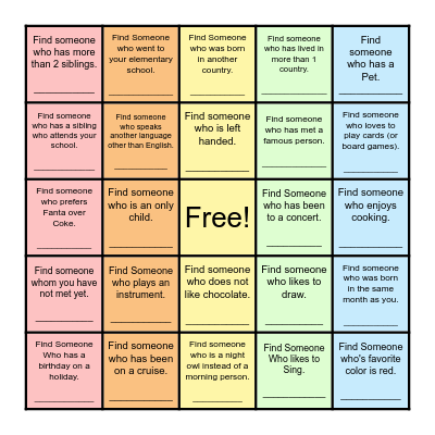 Find Someone Who... Bingo Card