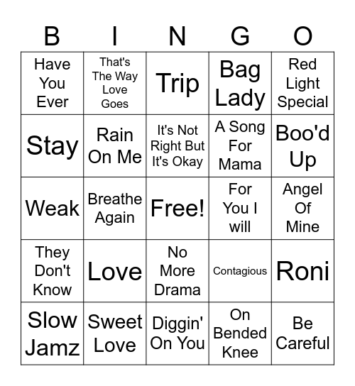 Slow Jams Bingo Card