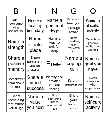 Interactive Mental Health Bingo Card