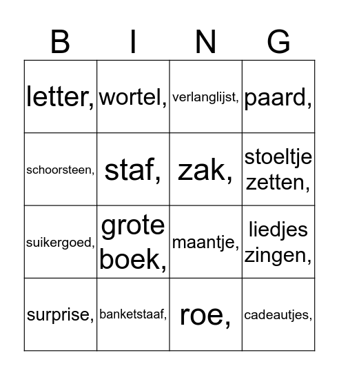 Sint Nicolaas bingo  Bingo Card