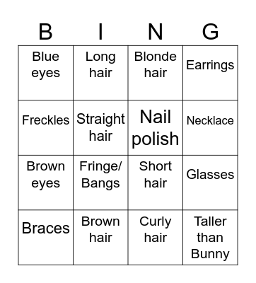 Physical Appearance Bingo Card