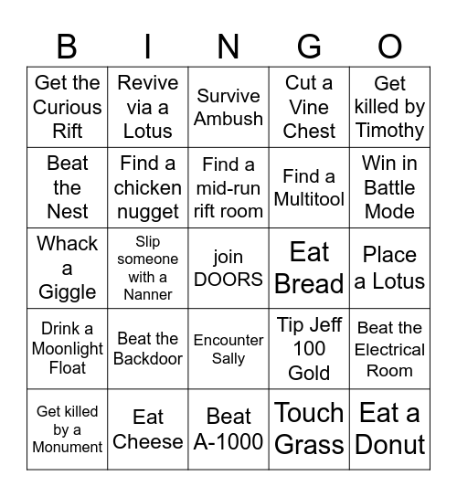 DOORS Bingi Bingo Card